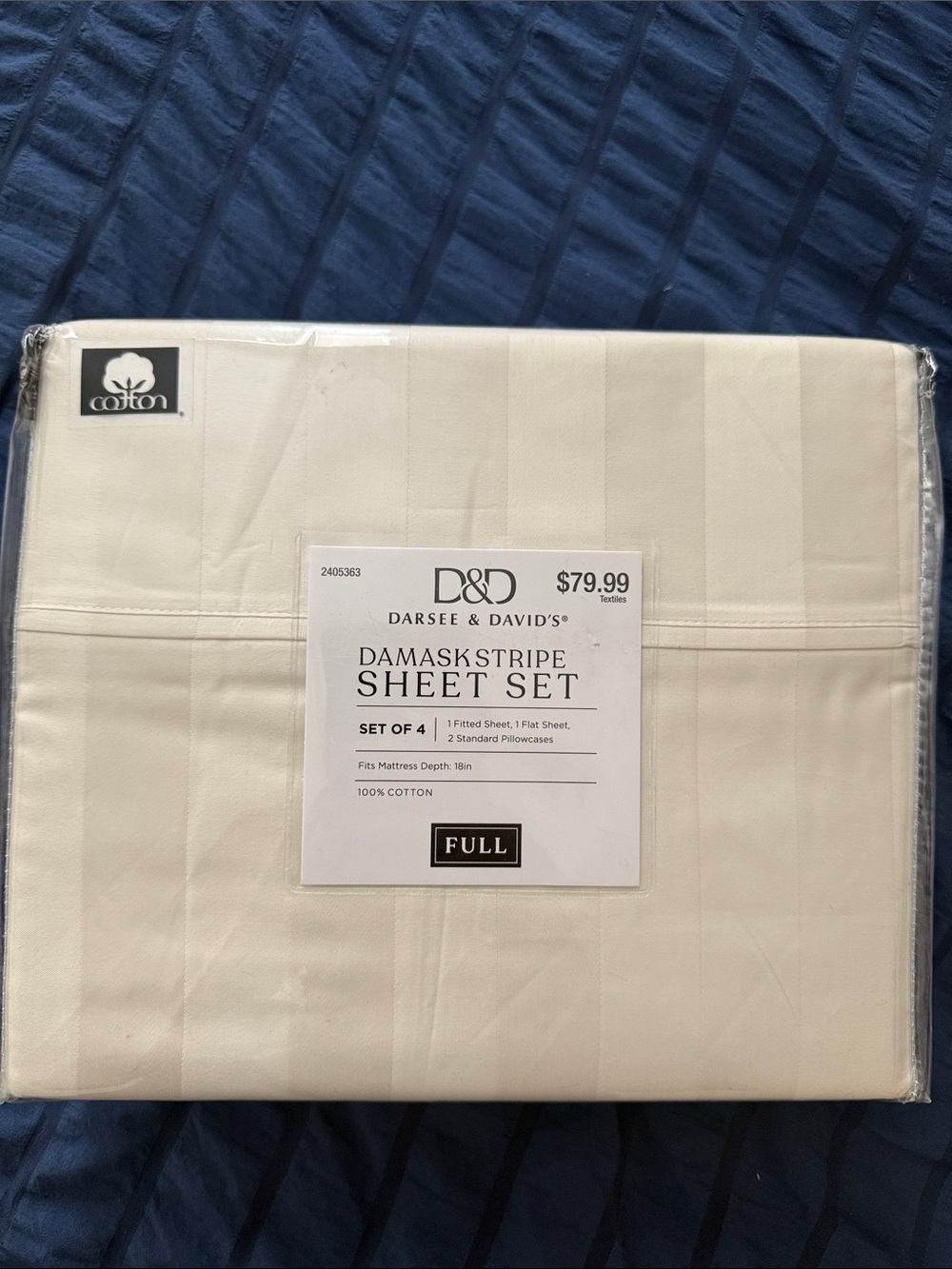 Darsey & David's Damask Stripe Full Sheet Set in Ivory